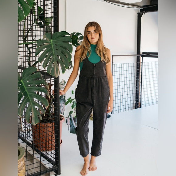 Sanaz Pants - Jessie denim charcoal overalls - Sanaz